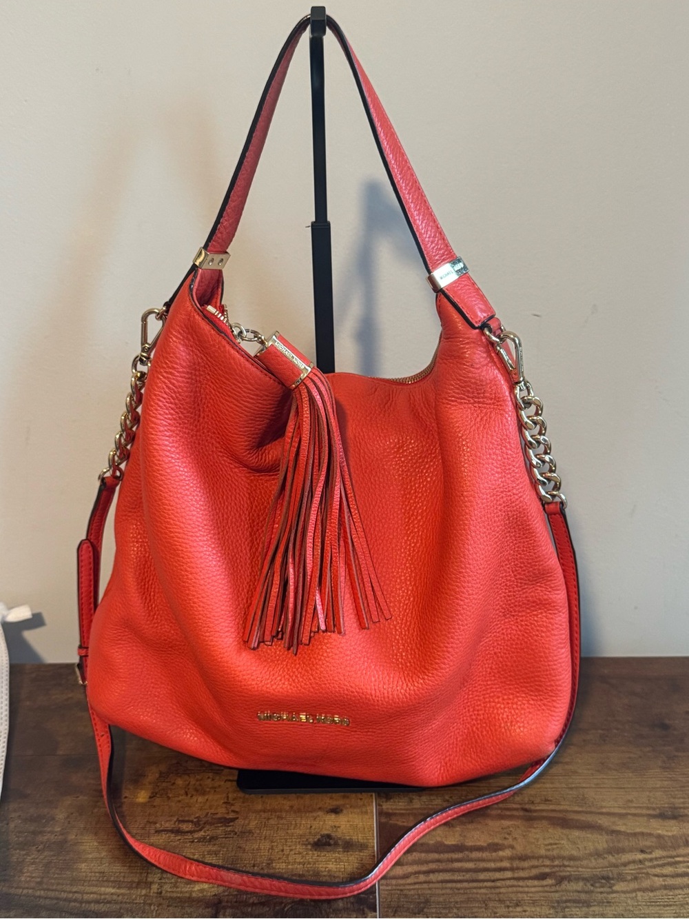 Michael Kors Orange Leather Hobo Bag with Tassel